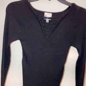 Black long sleeve with a little open on the front.